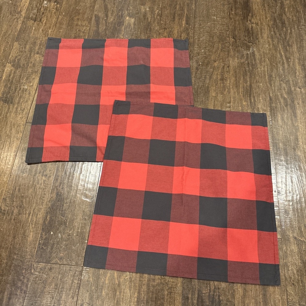 Pottery Barn Pillow Covers  Bryce‎ Buffalo Check Red/Black Euro Sham 24x24 (2)